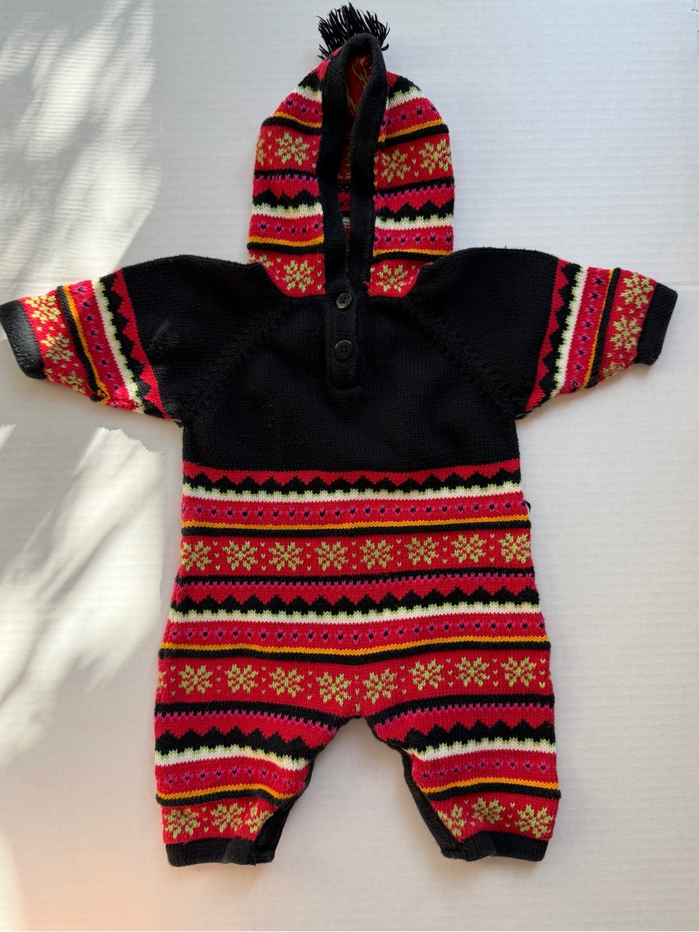 Hanna Andersson Fair Isle Hooded Knit Sweater Romper Size 60 3-6M